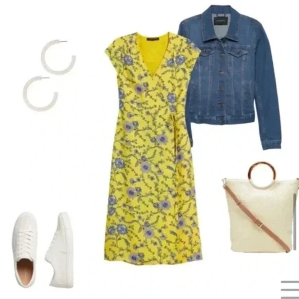 Banana Republic Floral Yellow Wrap Dress Size 0 - Picture 1 of 9